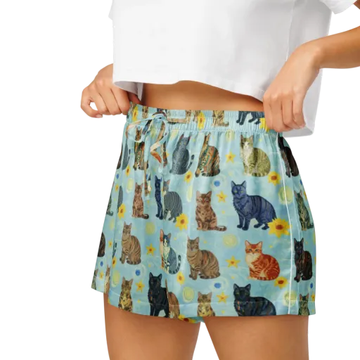 Starry Cat Garden on a Women's Pajama Shorts