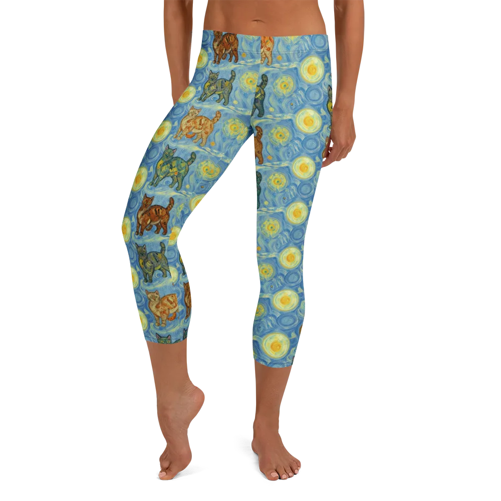 Starry Night Prowl on Capri Leggings — Front
