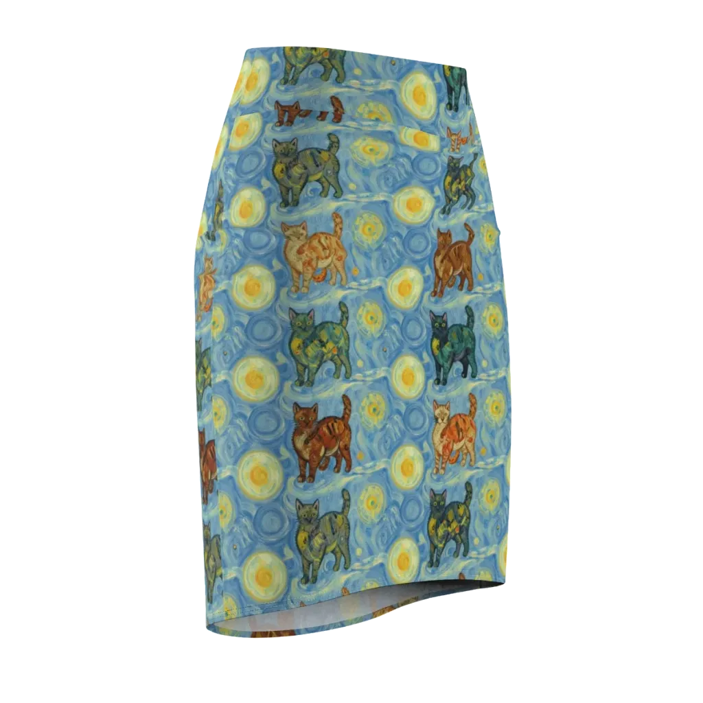 Starry Night Prowl on Pencil Skirt — Front Side