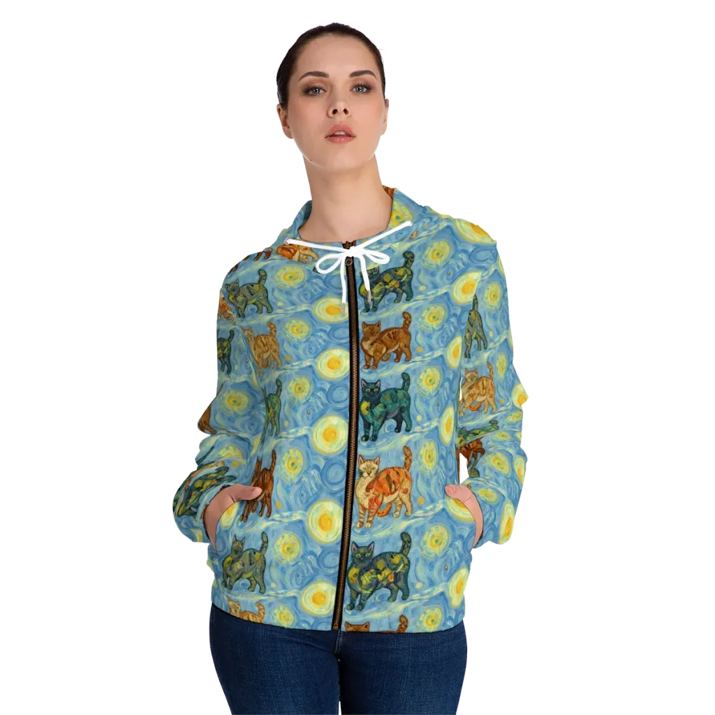 Starry Night Prowl on Women's Full-Zip Hoodie — Front On Person