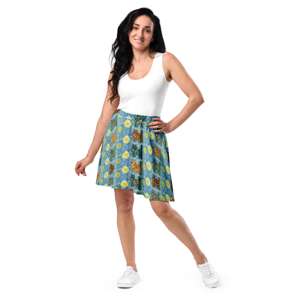 Starry Night Prowl on Skater Skirt — Front