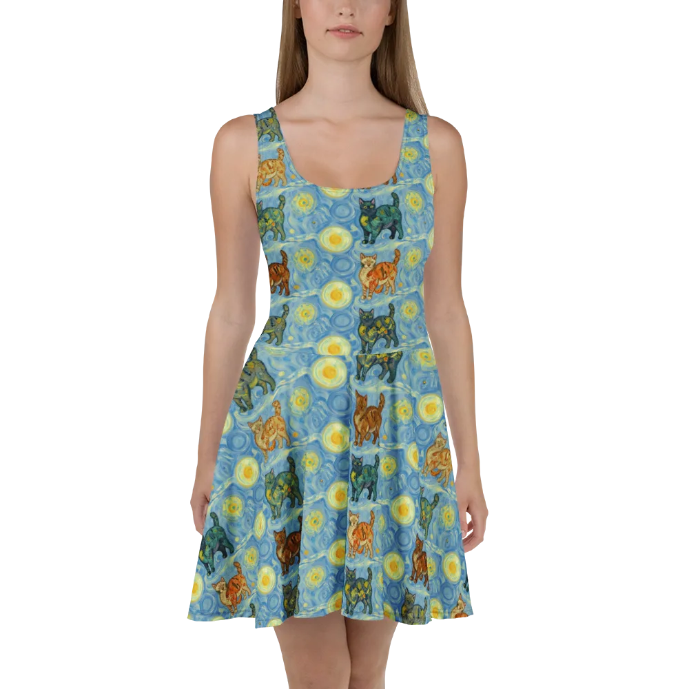 Starry Night Prowl on Skater Dress — Front