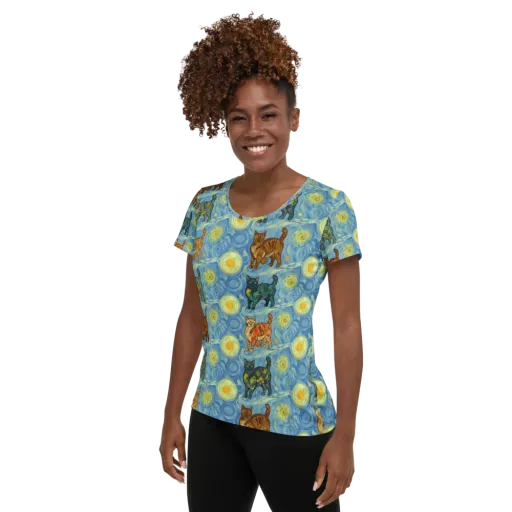 Starry Night Prowl on a Women's Athletic T-Shirt