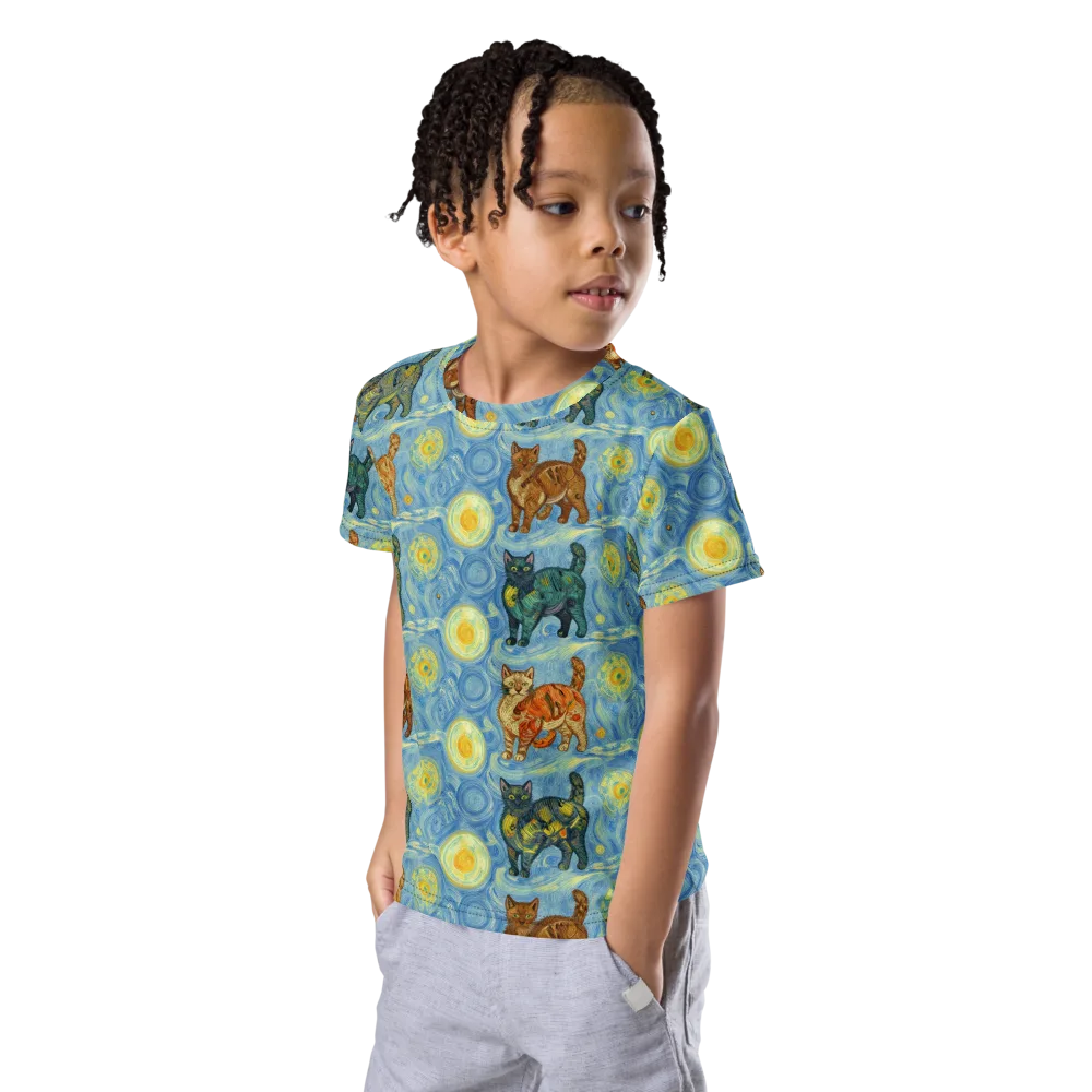 Starry Night Prowl on Kids Crew Neck T-Shirt — Left Front