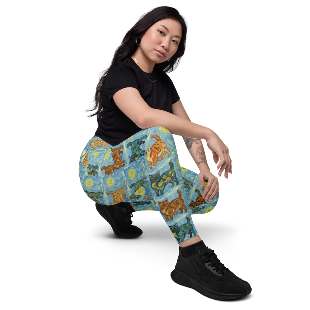 Starry Night Prowl on Leggings with Pockets — Right Front