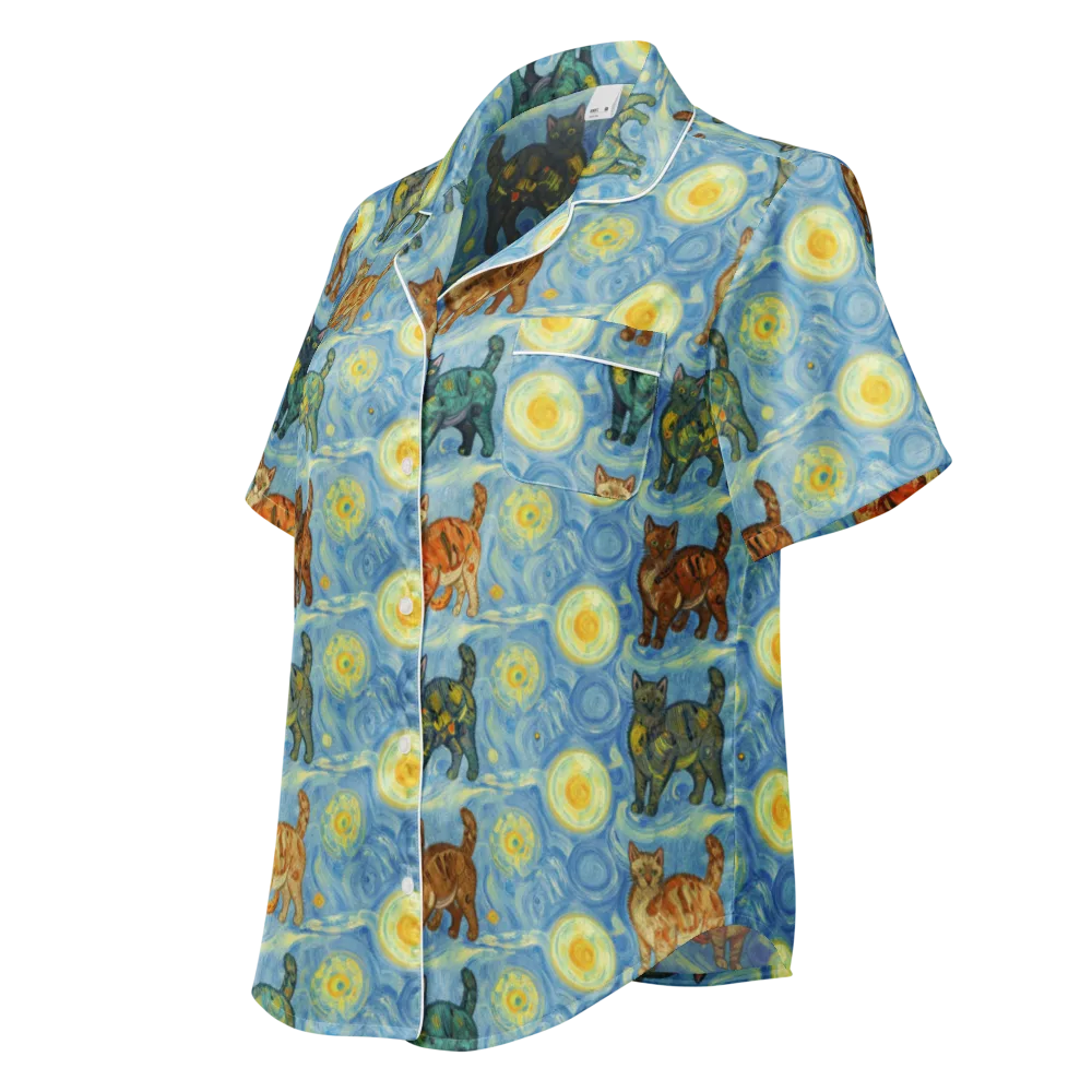 Starry Night Prowl on Women's Short Sleeve Pajama Top — Left Front