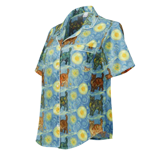 Starry Night Prowl on a Women's Short Sleeve Pajama Top