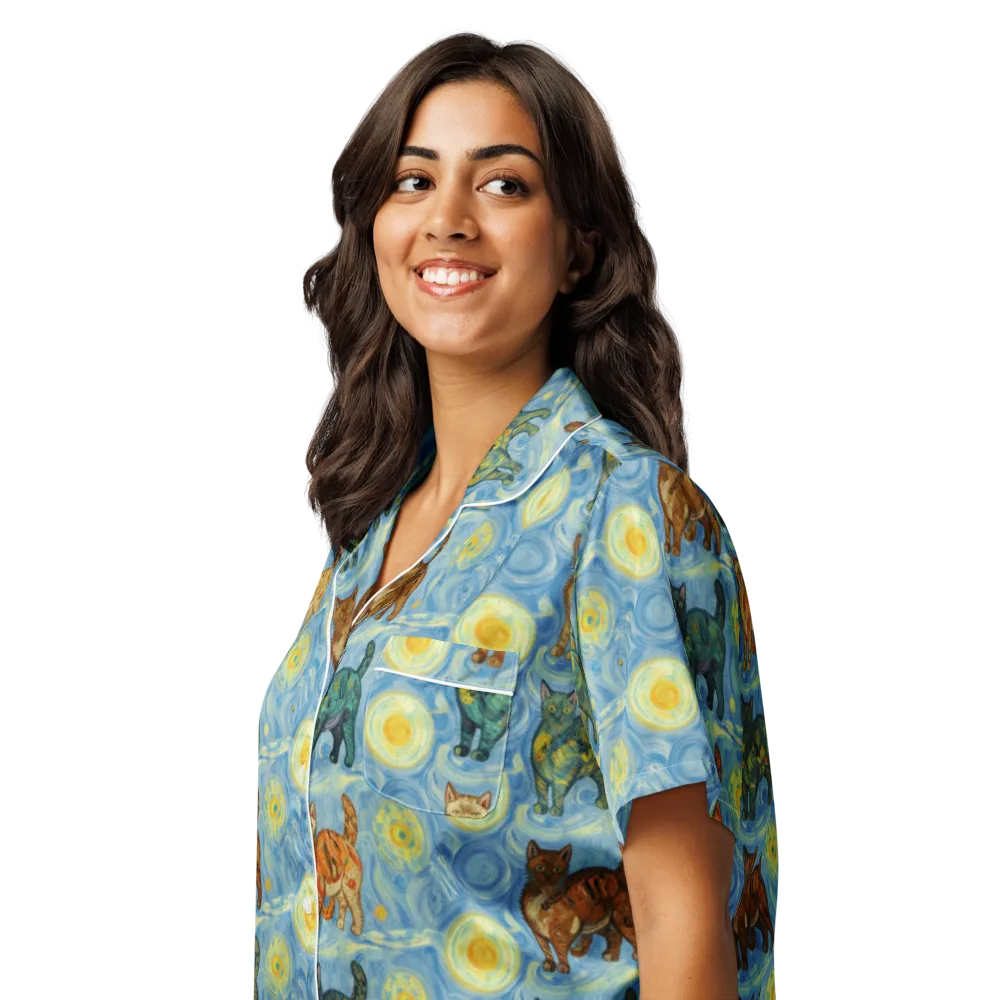 Starry Night Prowl on Women's Short Sleeve Pajama Top — Left Front