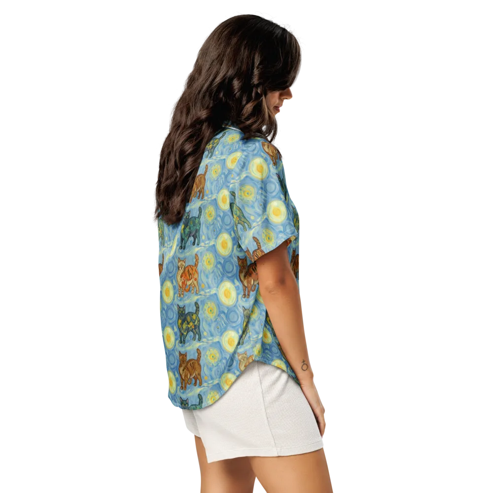Starry Night Prowl on Women's Short Sleeve Pajama Top — Right Back
