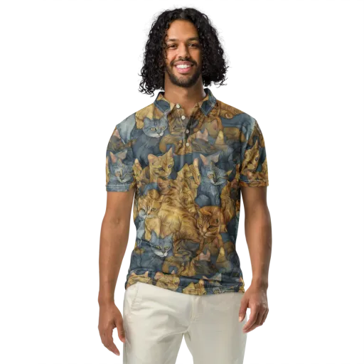 Gilded Purr on a Men's Slim Fit Polo Shirt