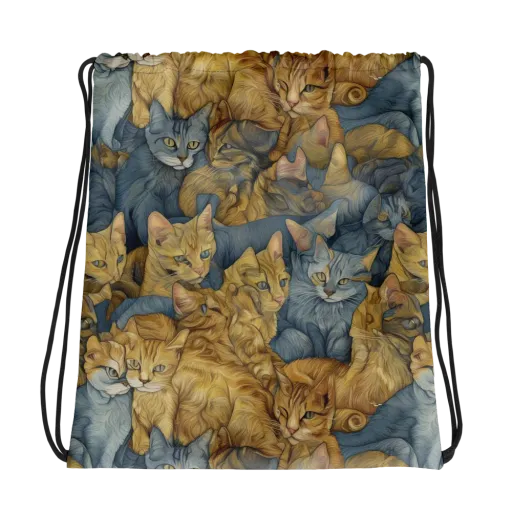 Gilded Purr on a Drawstring Bag