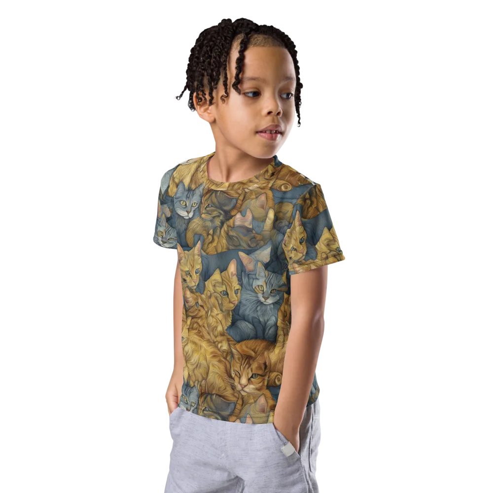 Gilded Purr on Kids Crew Neck T-Shirt — Left Front