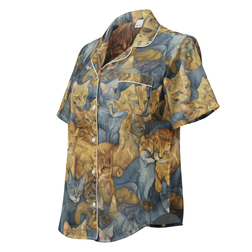 Gilded Purr on Women's Short Sleeve Pajama Top — Left Front