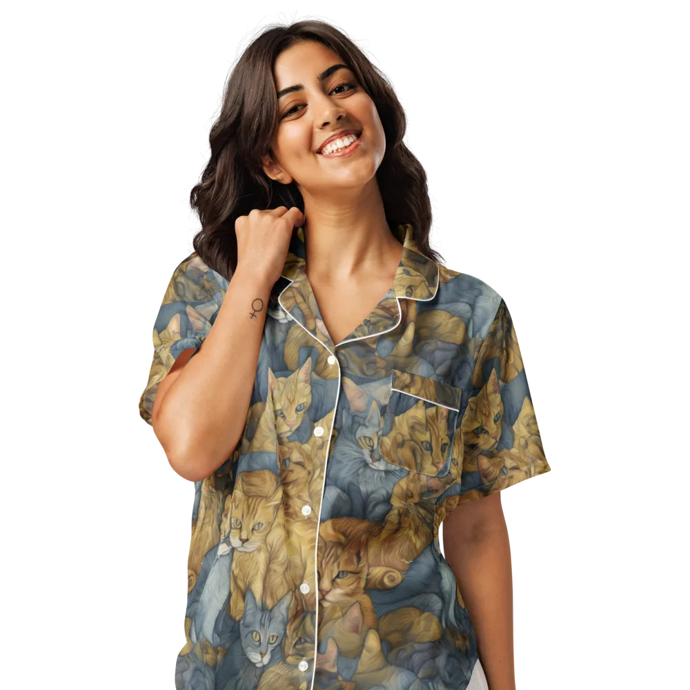 Gilded Purr on Women's Short Sleeve Pajama Top — Front