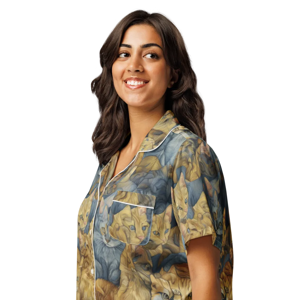 Gilded Purr on Women's Short Sleeve Pajama Top — Left Front