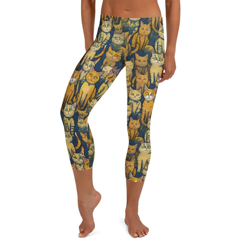Velvet Cat Parade on Capri Leggings — Front