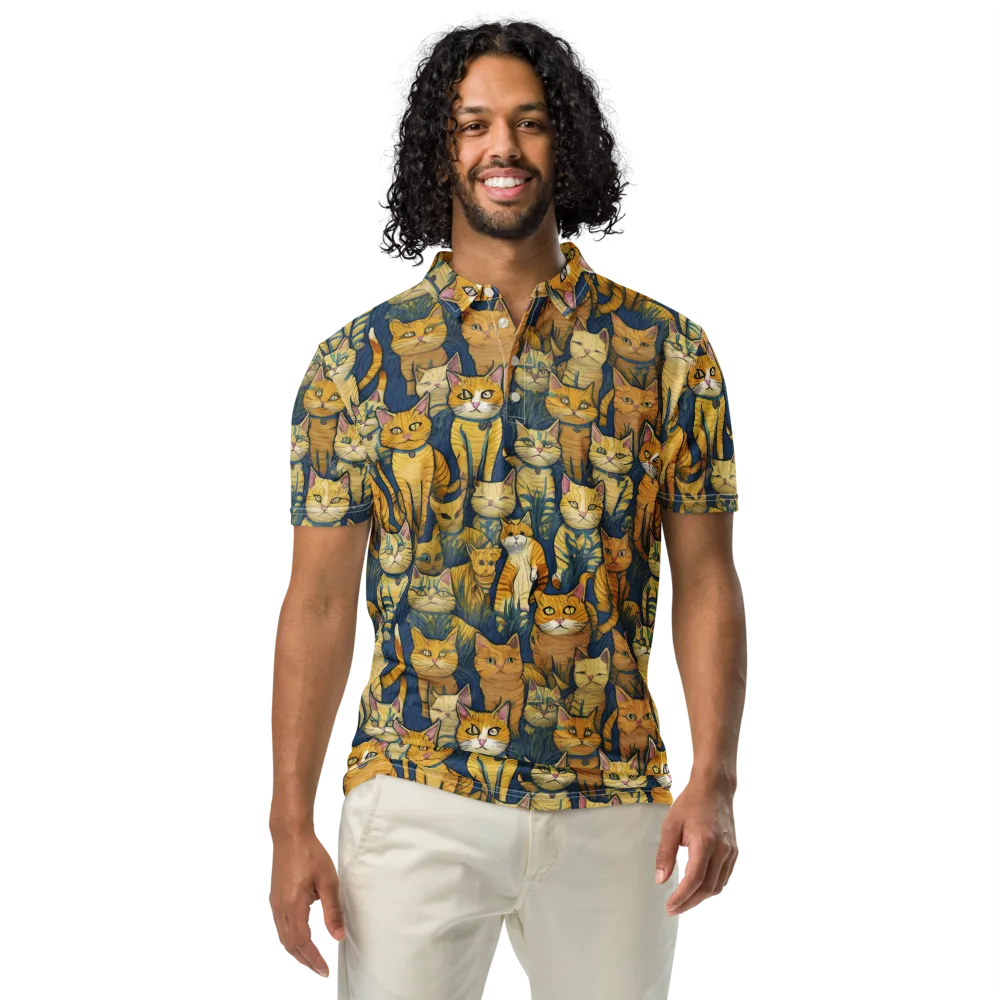 Velvet Cat Parade on Men's Slim Fit Polo Shirt — Front