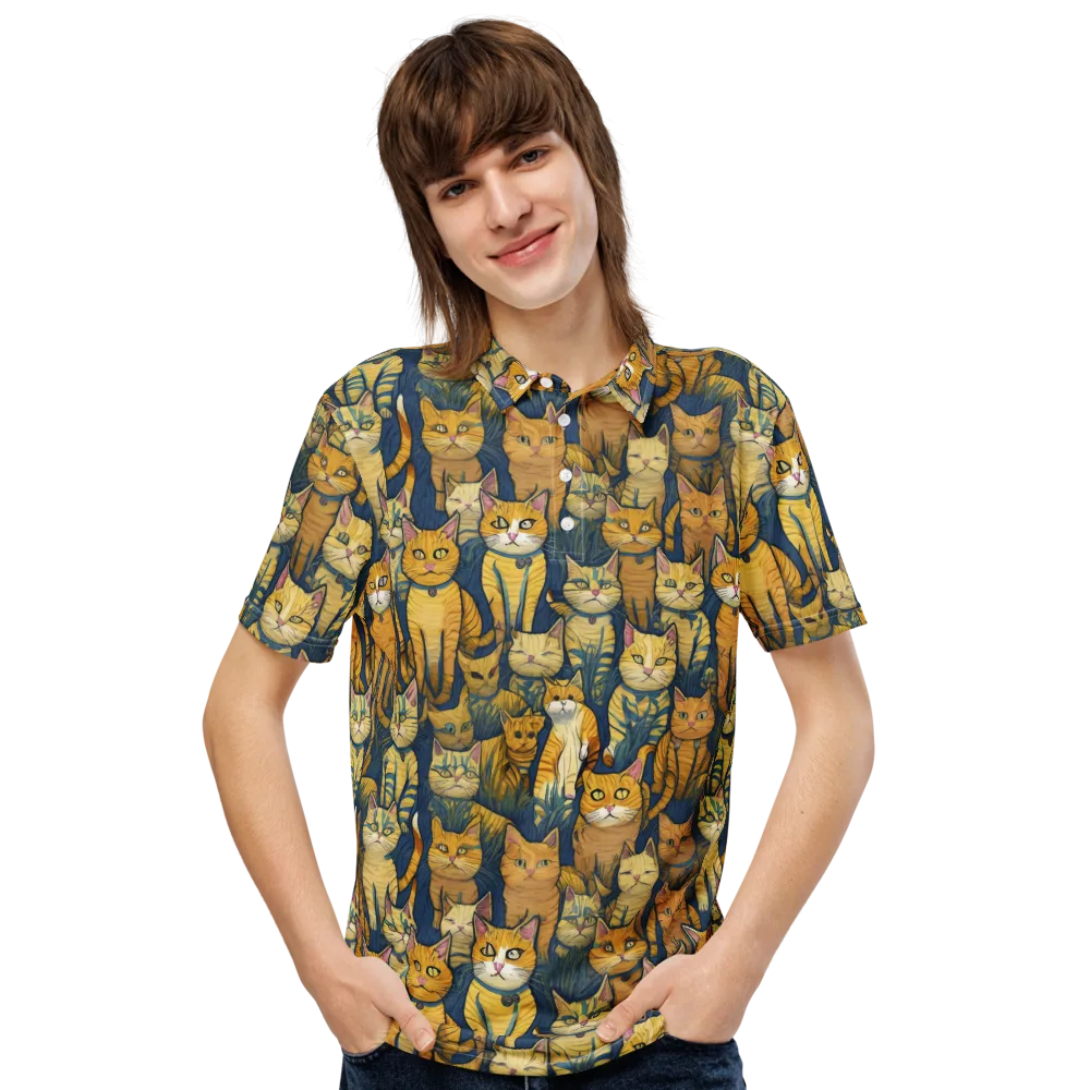 Velvet Cat Parade on Men's Slim Fit Polo Shirt — Front