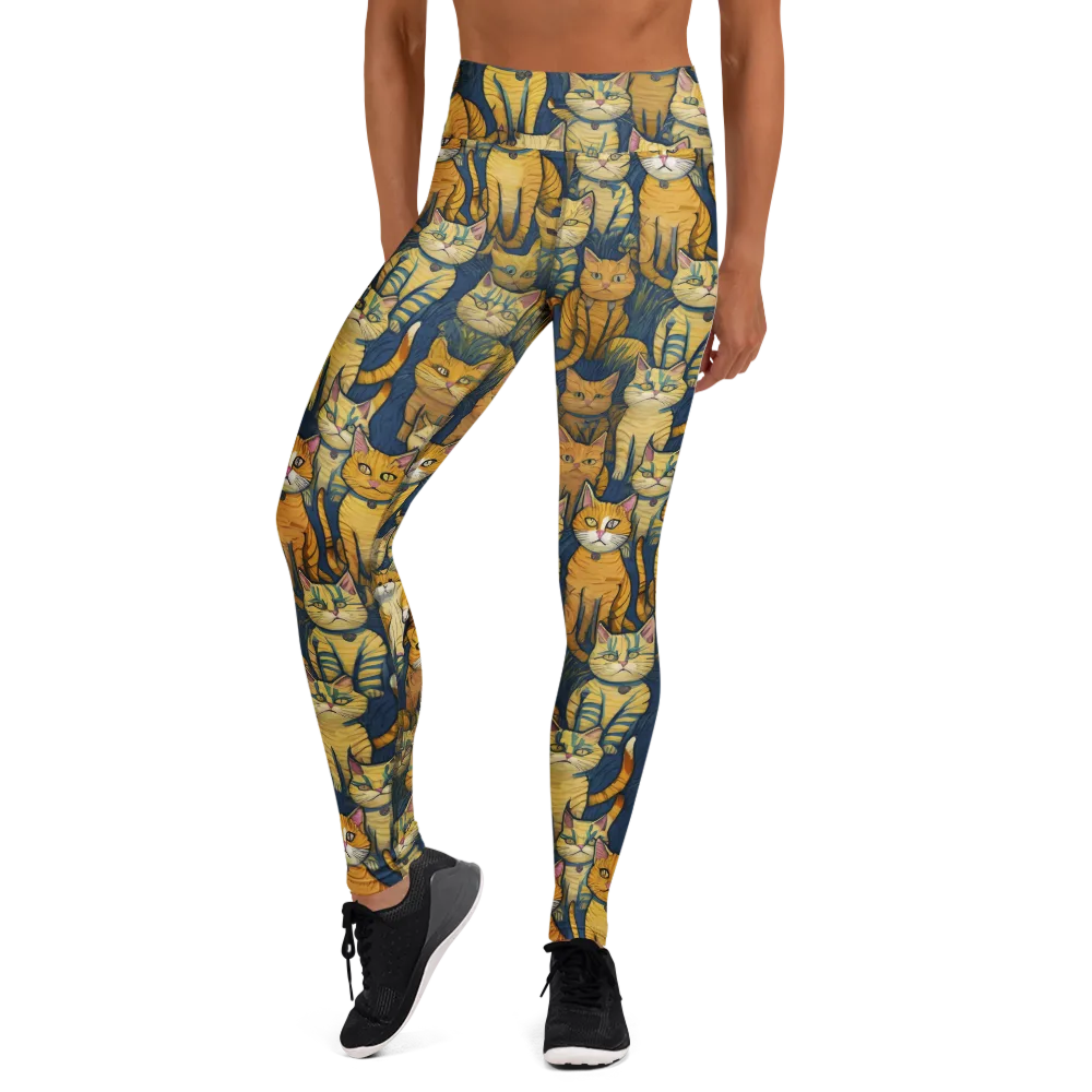 Velvet Cat Parade on Yoga Leggings — Front