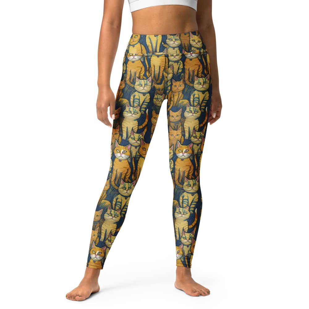 Velvet Cat Parade on Yoga Leggings — Front