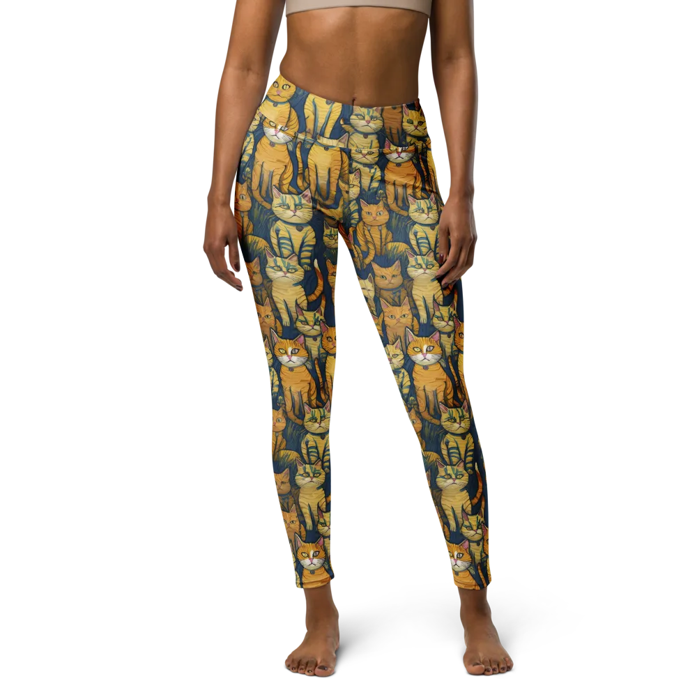 Velvet Cat Parade on Yoga Leggings — Front