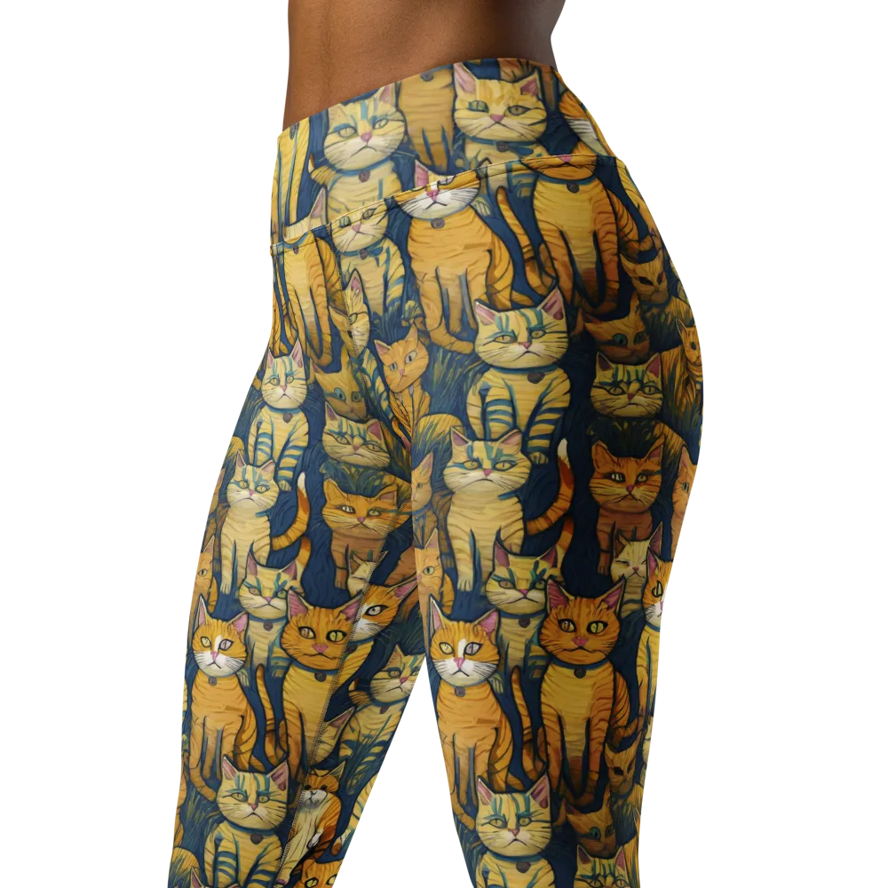 Velvet Cat Parade on Yoga Leggings — Left Front