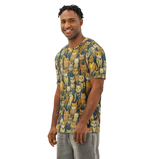Velvet Cat Parade on a Men's Cotton Crew Neck T-Shirt