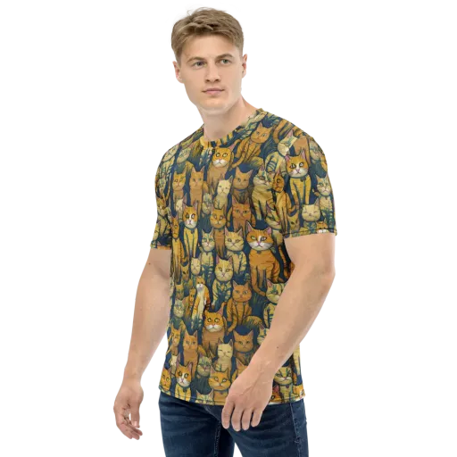 Velvet Cat Parade on a Men's Crew Neck T-Shirt