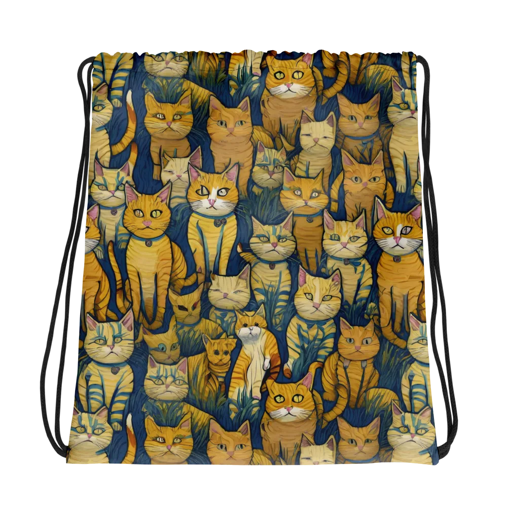 Velvet Cat Parade on Drawstring Bag — Photo