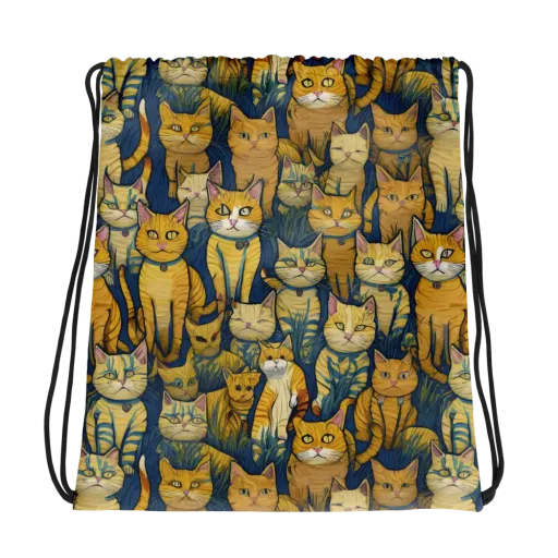 Velvet Cat Parade on a Drawstring Bag