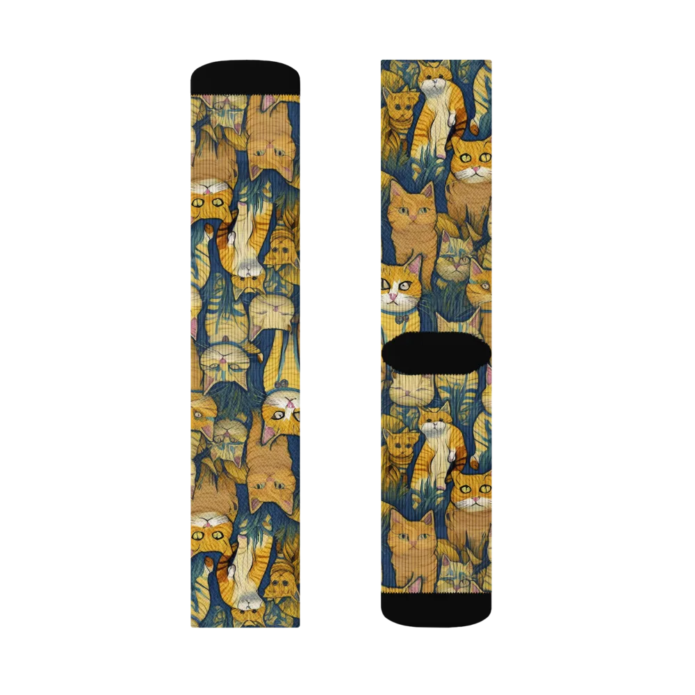 Velvet Cat Parade on Socks — Right Sock