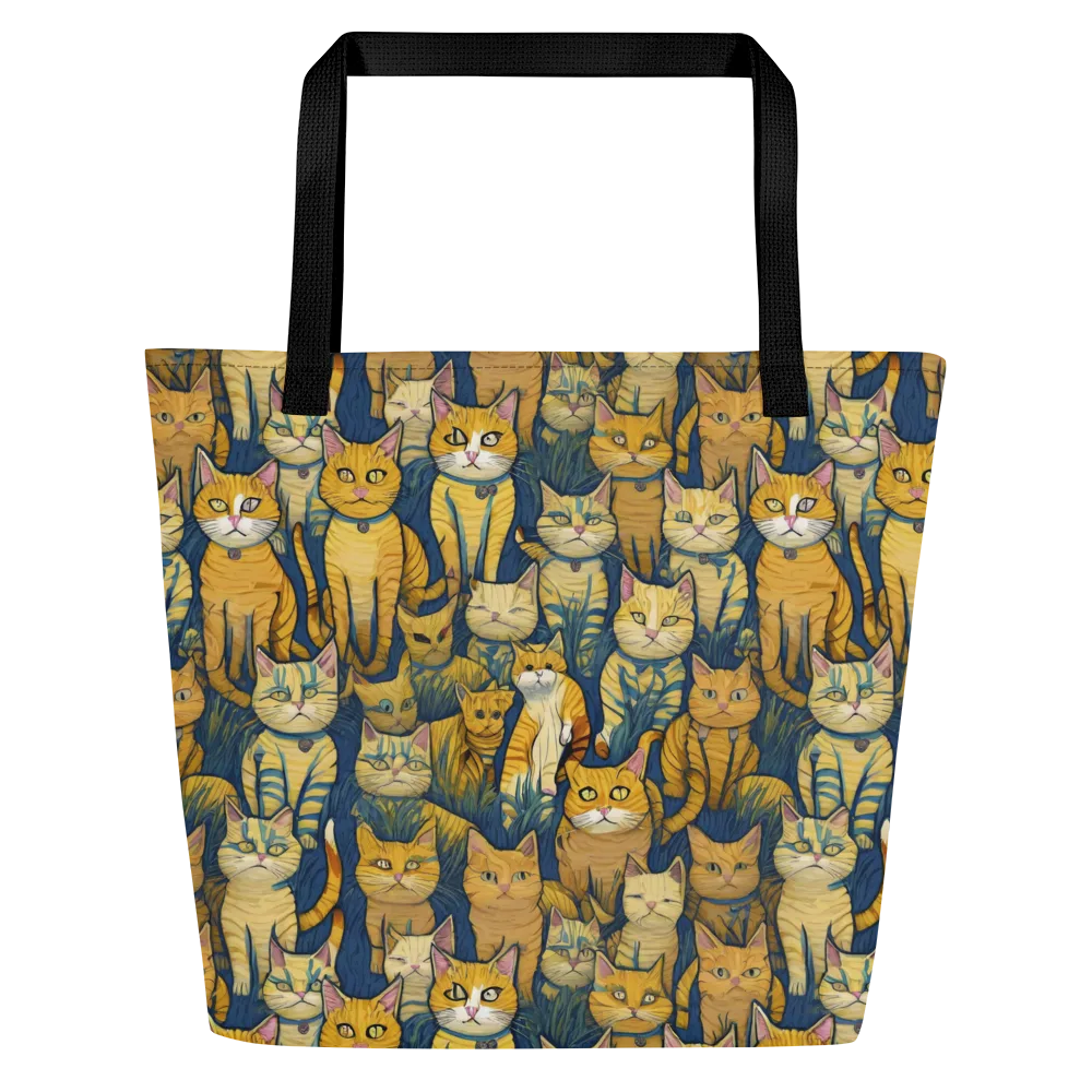 Velvet Cat Parade on Large Tote Bag W/ Pocket — Front