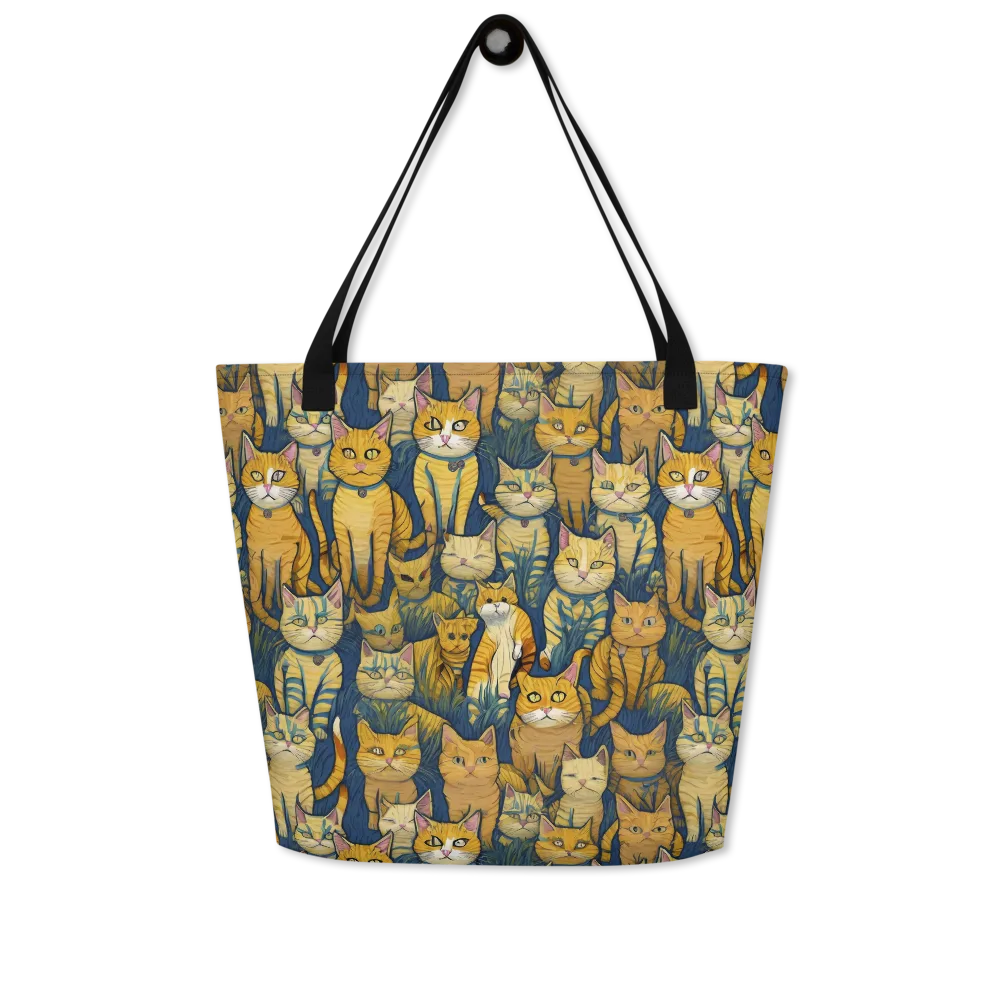 Velvet Cat Parade on Large Tote Bag W/ Pocket — Front