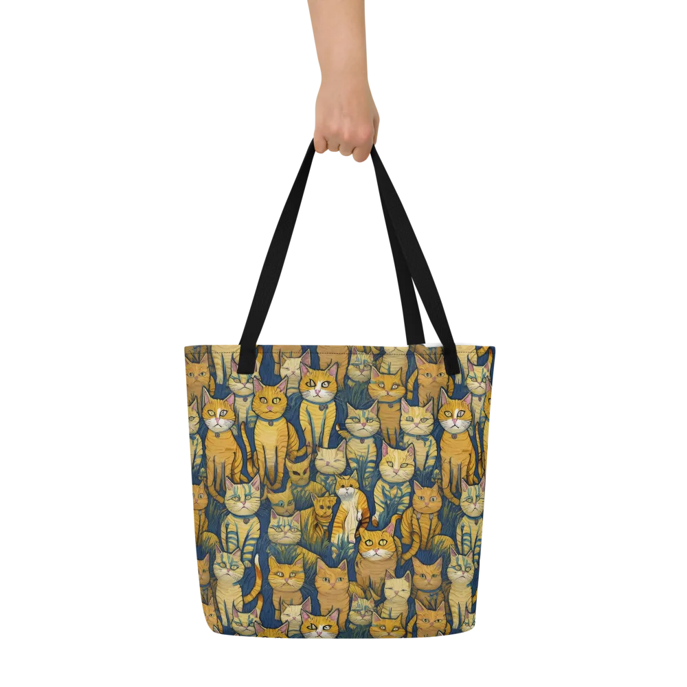 Velvet Cat Parade on Large Tote Bag W/ Pocket — Front