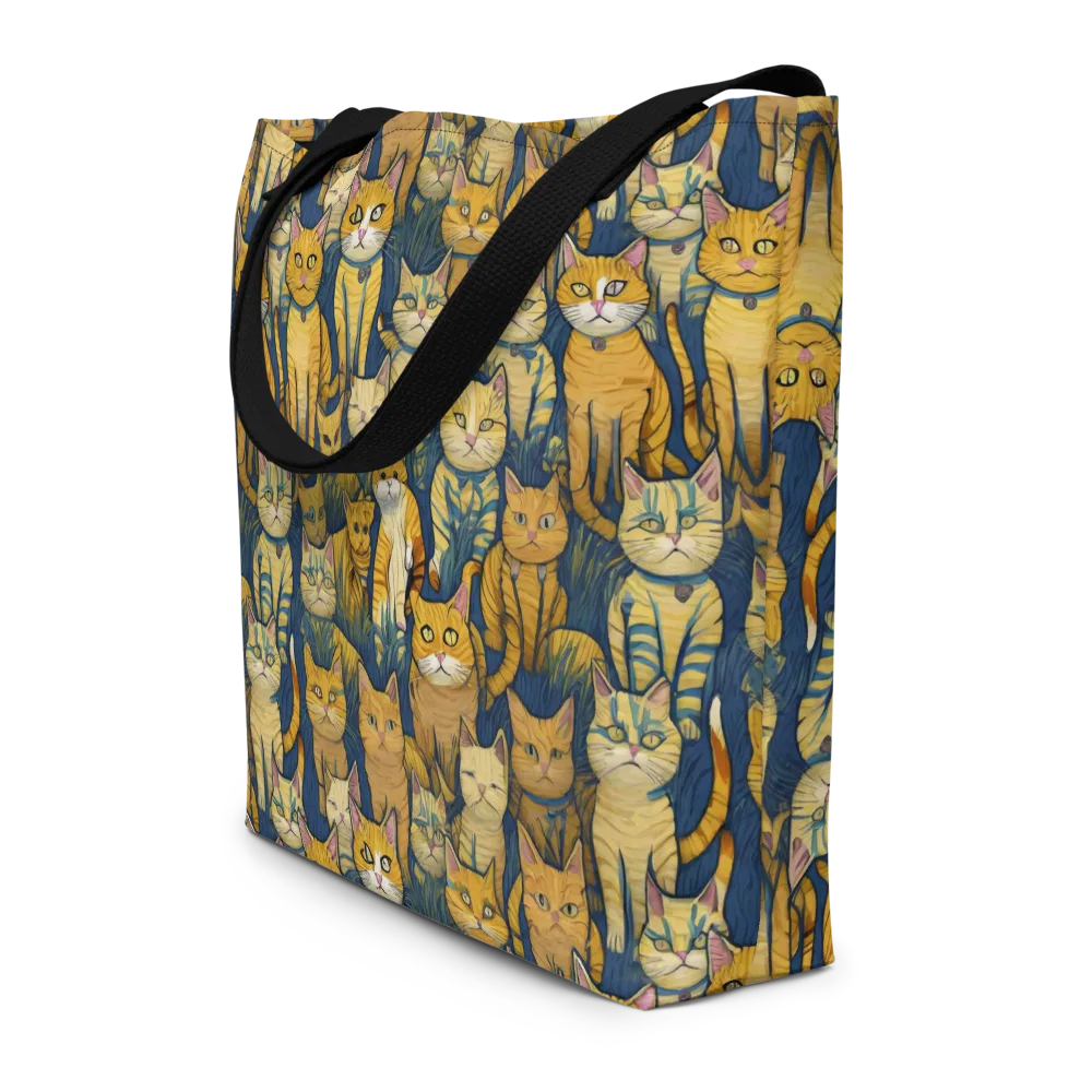 Velvet Cat Parade on Large Tote Bag W/ Pocket — Front
