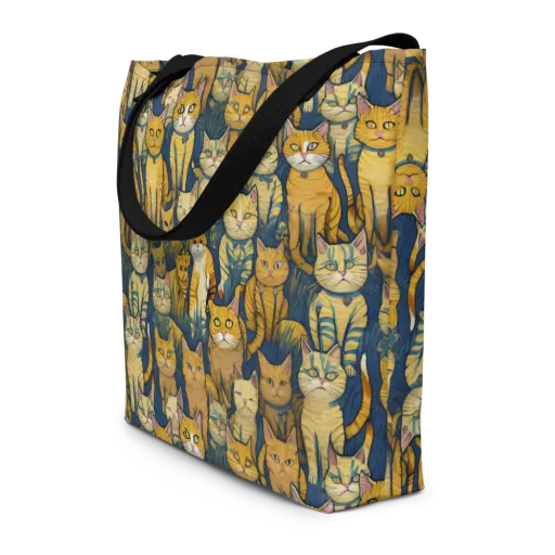 Velvet Cat Parade on a Large Tote Bag W/ Pocket