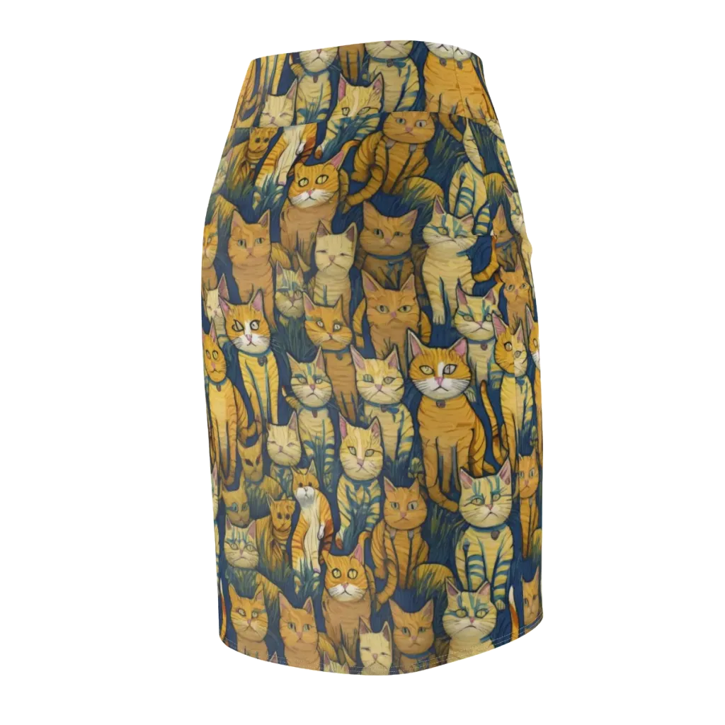 Velvet Cat Parade on Pencil Skirt — Back Side