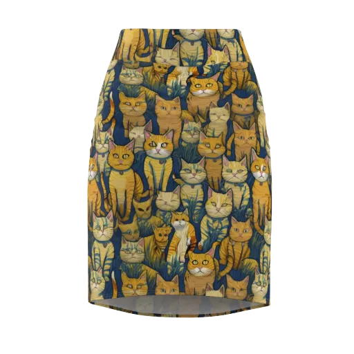 Velvet Cat Parade on a Pencil Skirt