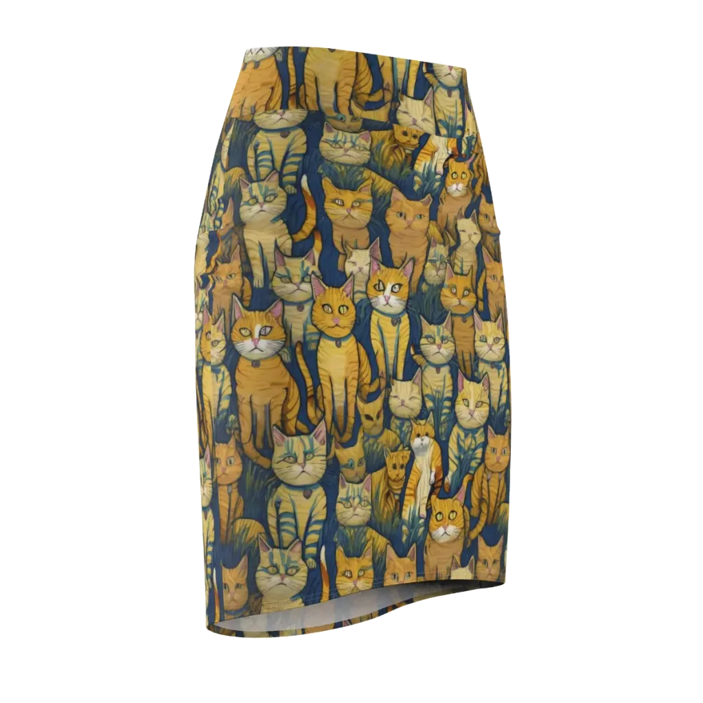 Velvet Cat Parade on Pencil Skirt — Front Side