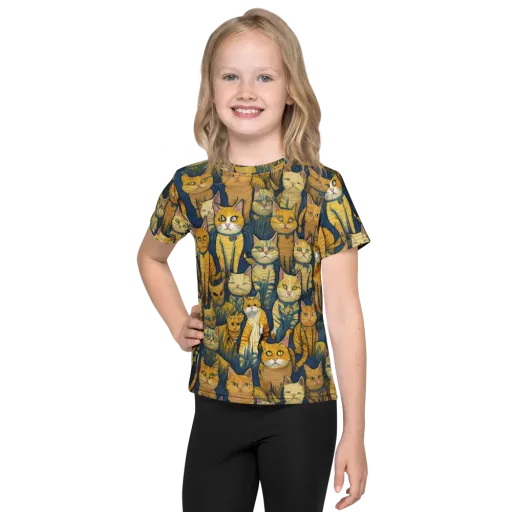 Velvet Cat Parade on a Kids Crew Neck T-Shirt