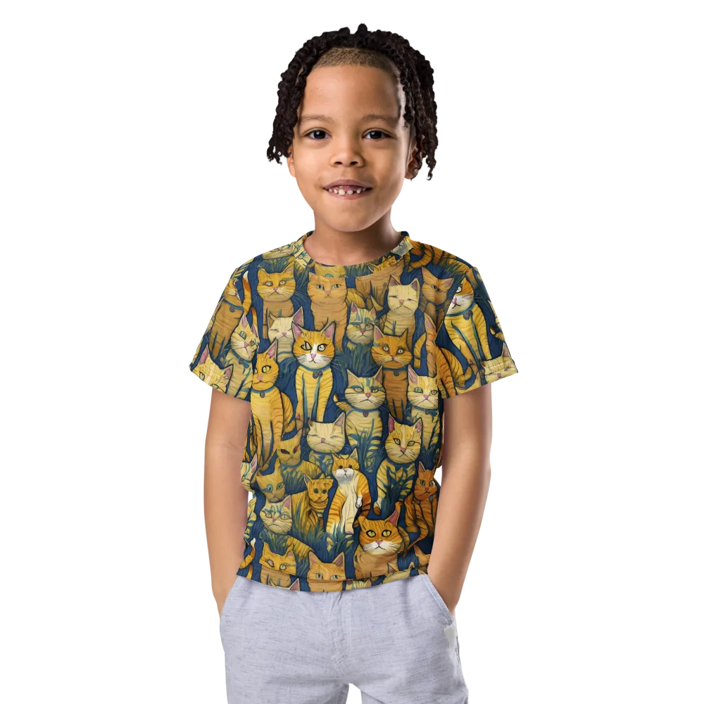 Velvet Cat Parade on Kids Crew Neck T-Shirt — Front
