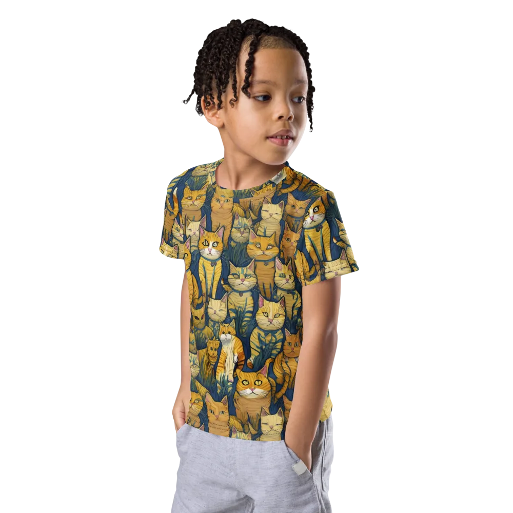 Velvet Cat Parade on Kids Crew Neck T-Shirt — Left Front