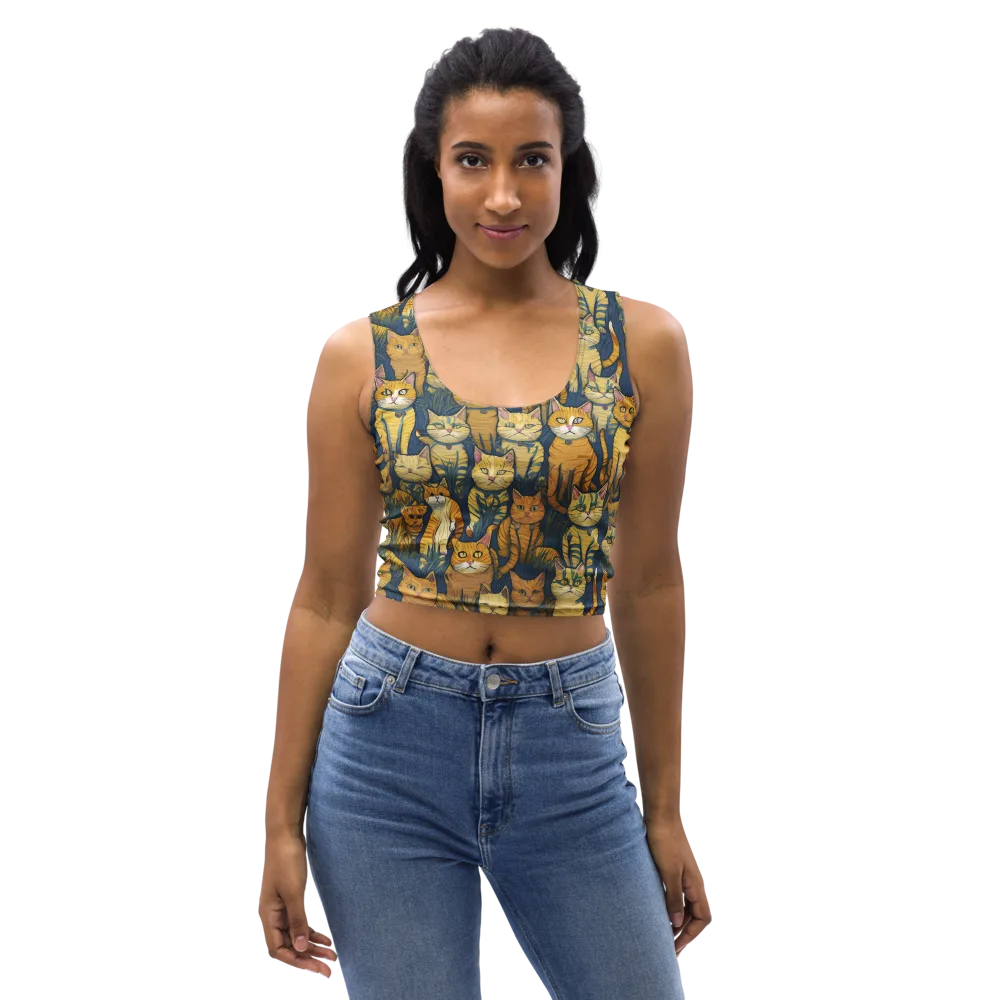 Velvet Cat Parade on Crop Top — Front