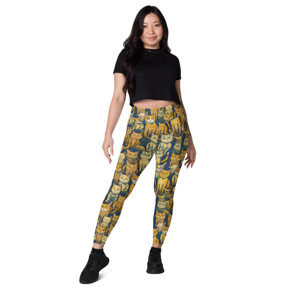 Velvet Cat Parade on Leggings with Pockets — Front