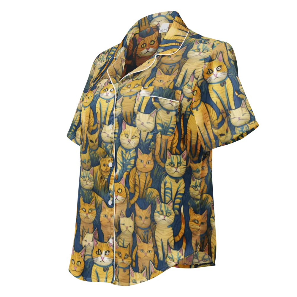 Velvet Cat Parade on Women's Short Sleeve Pajama Top — Left Front