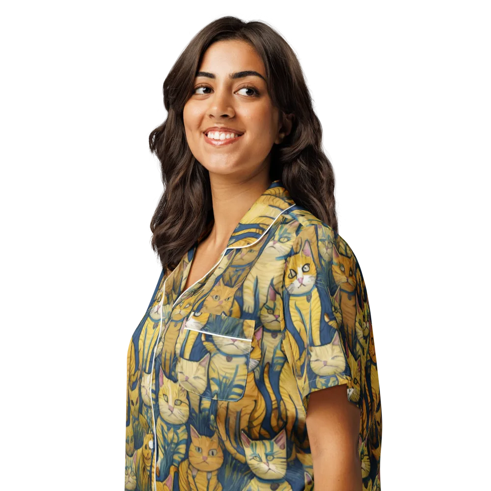 Velvet Cat Parade on Women's Short Sleeve Pajama Top — Left Front