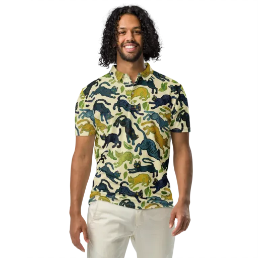Velvet Alley Cats on a Men's Slim Fit Polo Shirt