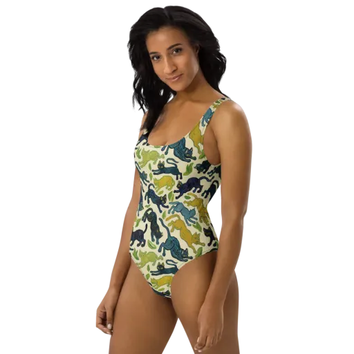 Velvet Alley Cats on a One-Piece Swimsuit