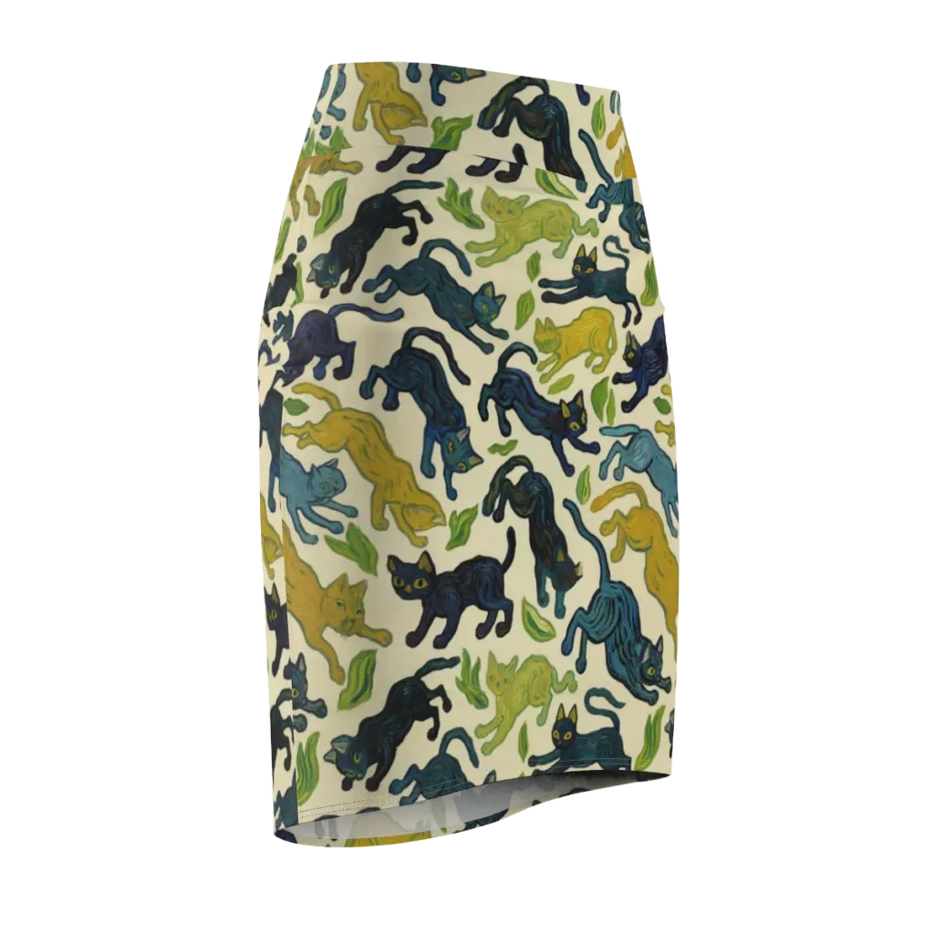 Velvet Alley Cats on Pencil Skirt — Front Side
