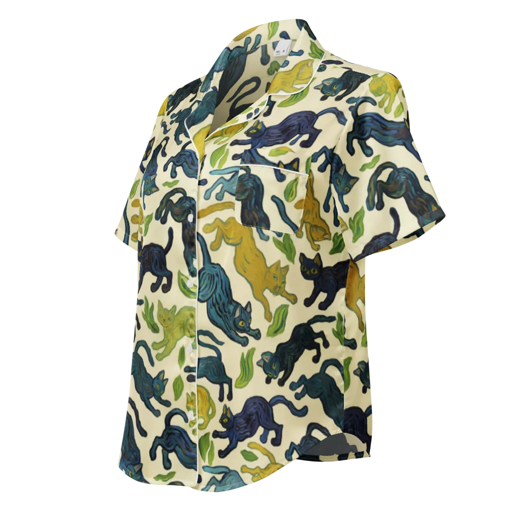 Velvet Alley Cats on Women's Short Sleeve Pajama Top — Left Front